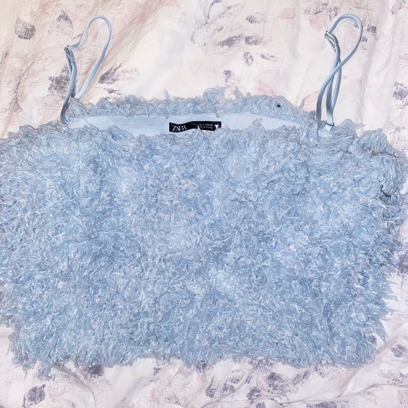 Zara Tops - Zara Feather Effect Crop Top blue